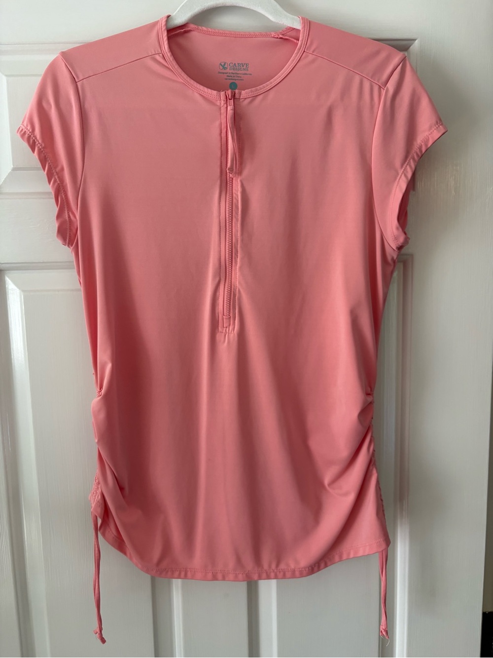 Carve Designs Coral Pink Short Sleeve Zip Front Top/rash guard